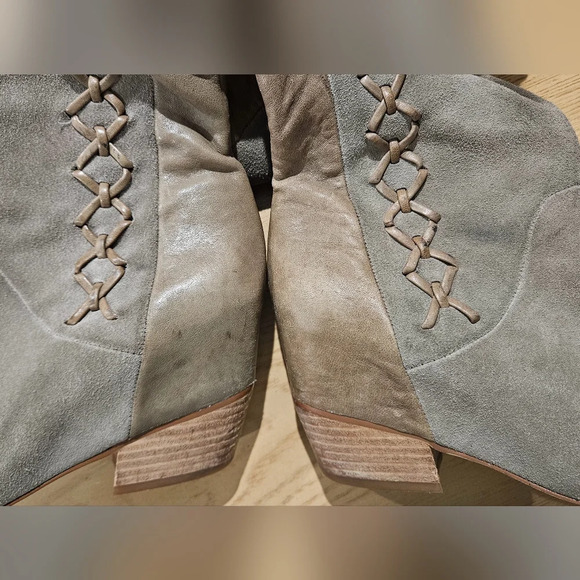 GIANNI BINI Leather/Suede Two Toned Braid Detail Knee High Boots. Olive.Size 7.5 - Picture 16 of 16